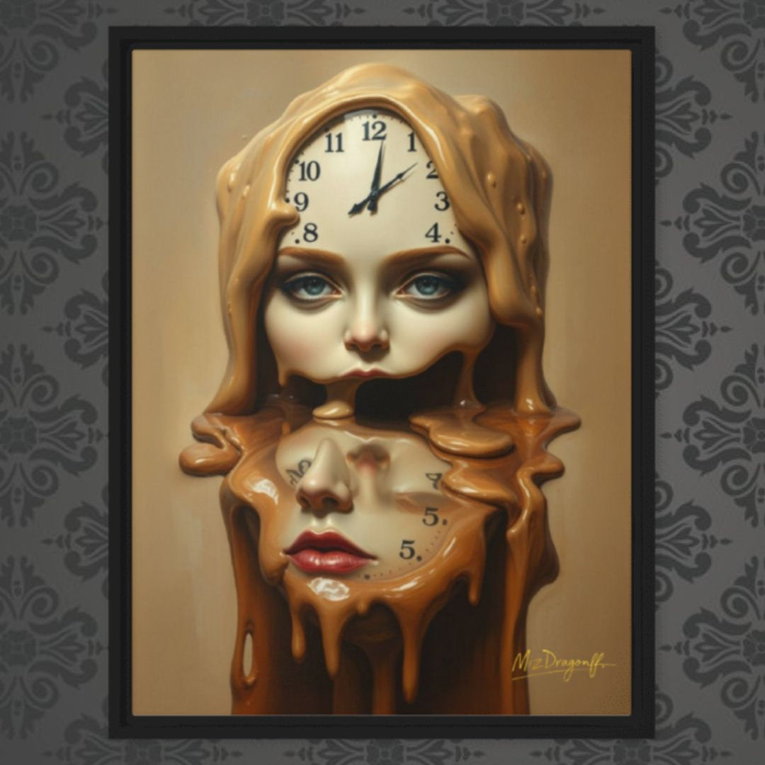 MizDragonfly Artwork of Woman with Clocks Timeless Collection Evanescence Canvas on Wallpaper