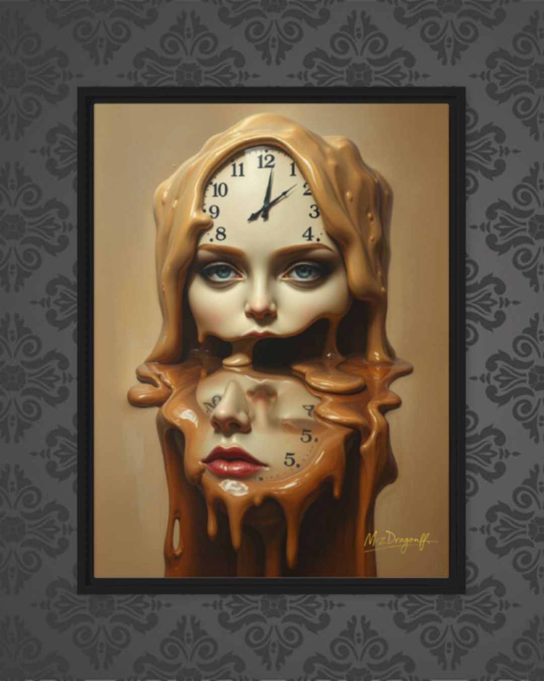 MizDragonfly Artwork of Woman with Clocks Timeless Collection Evanescence Canvas on Wallpaper