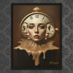 MizDragonfly Woman Faces with Clock Artwork Timeless Collection Perpetual Canvas on Wallpaper