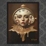 MizDragonfly Woman Faces with Clock Artwork Timeless Collection Perpetual Canvas on Wallpaper