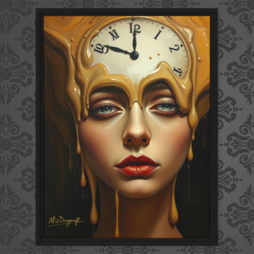 MizDragonfly Woman Face with Clock Artwork Timeless Collection Precision Canvas on Wallpaper