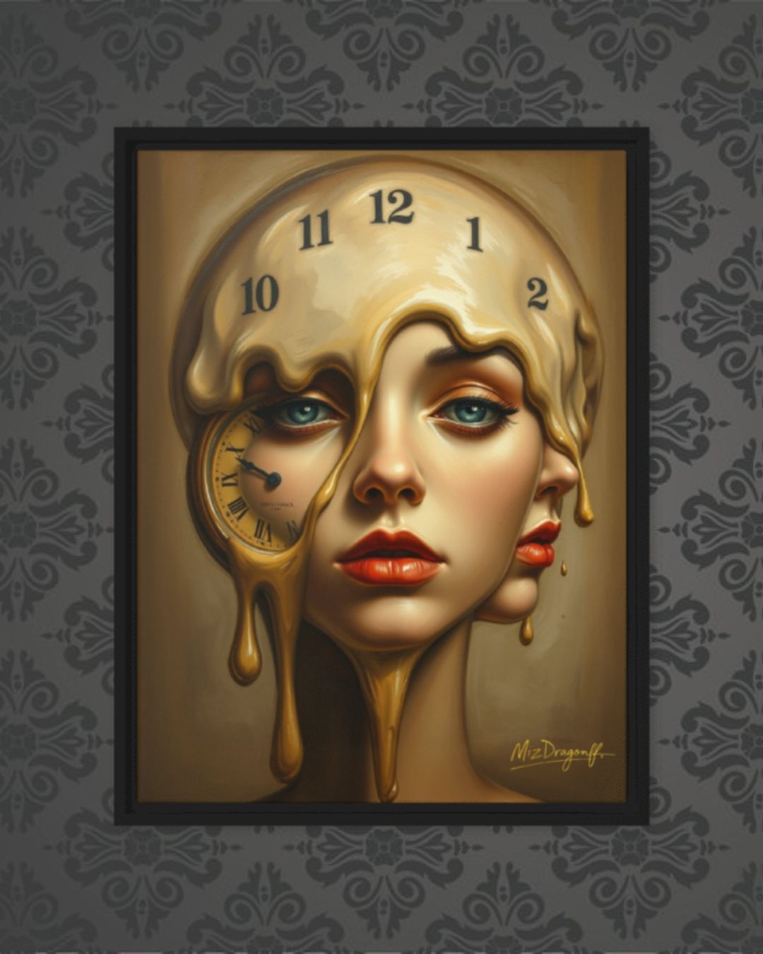 MizDragonfly Woman Faces with Clock Artwork Timeless Collection Timeless Canvas on Wallpaper