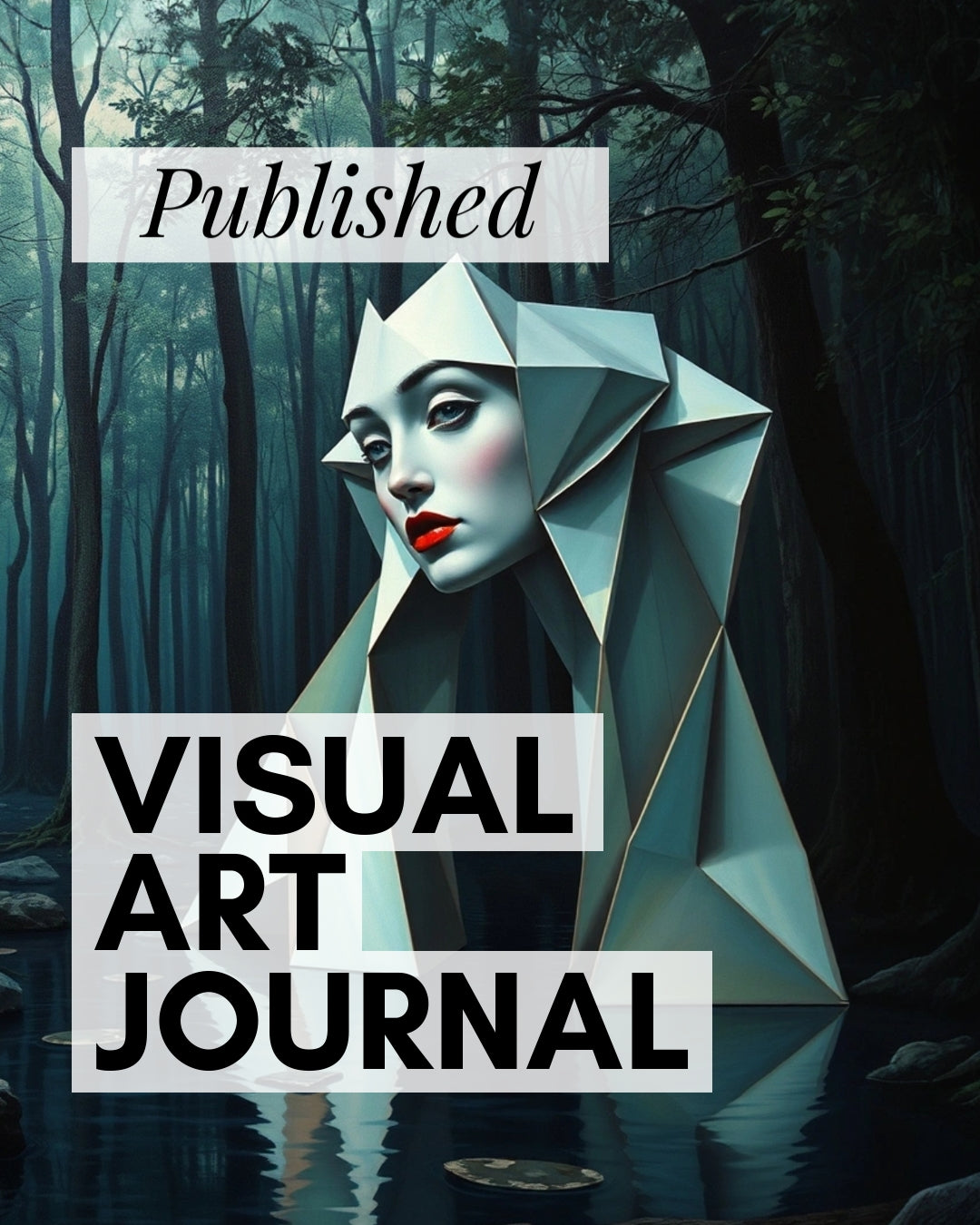 Awakening Artwork Muse Series published in Visual Art Journal featuring a stylized woman's face in a forest setting.