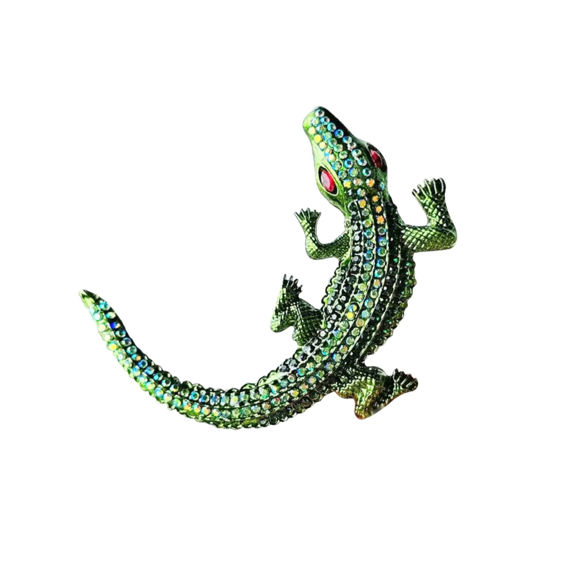 MizDragonfly Green Alligator Rhinestone Jewelry Brooch