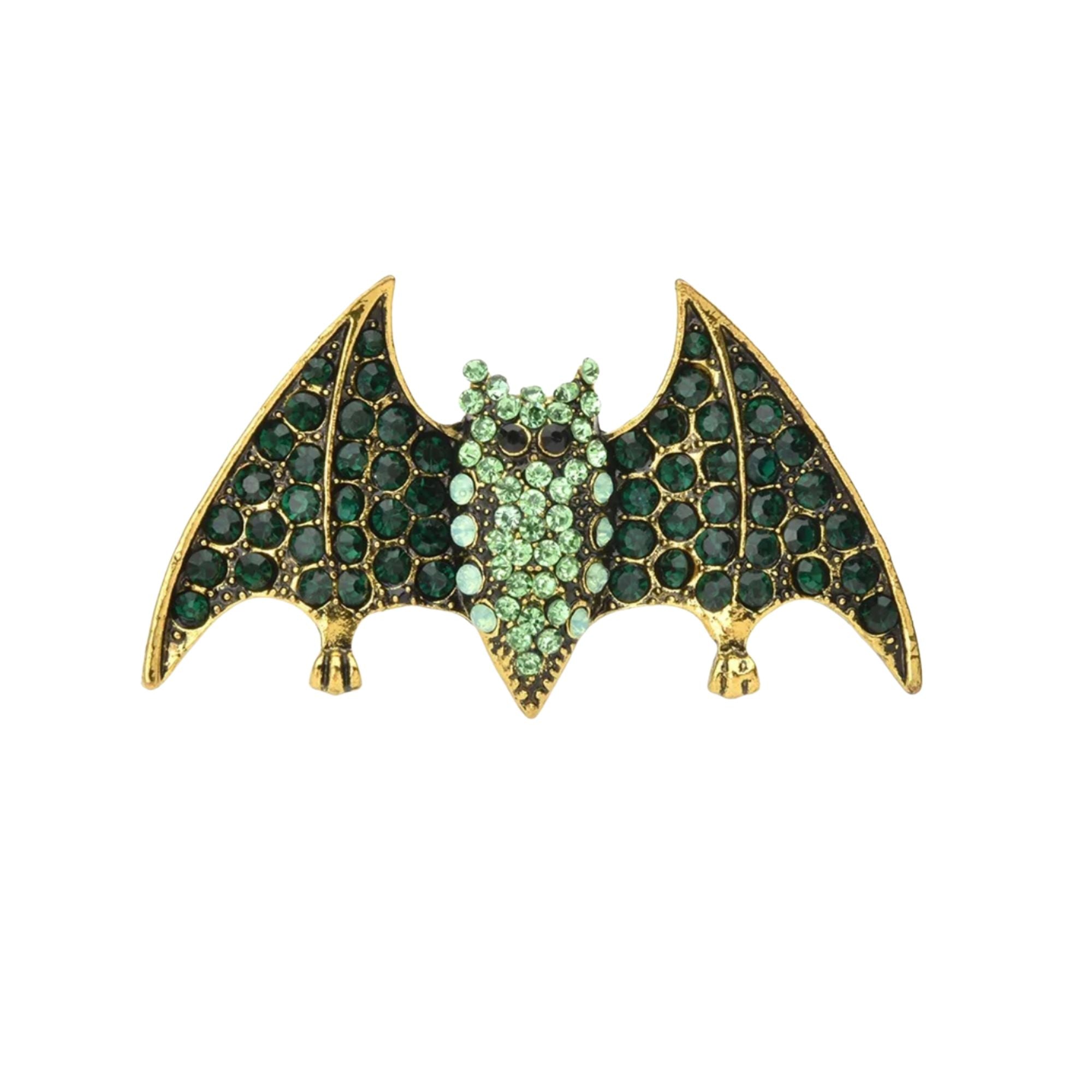 MizDragonfly Green bat rhinestone jewelry brooch