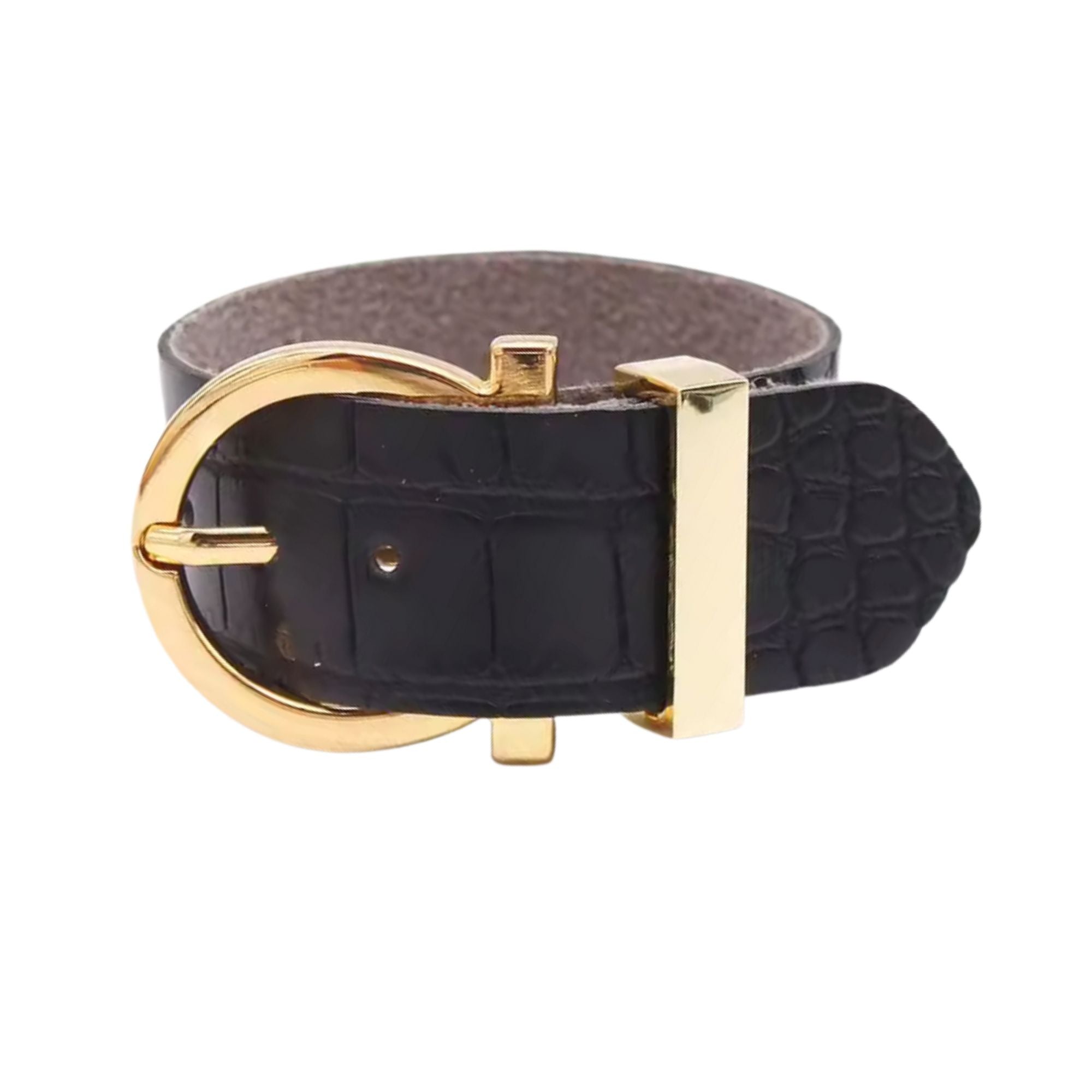 MizDragonfly Genuine Black Cracked Leather Gold Buckle Jewelry Bracelet