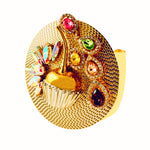 Gold Cherry Vintage Cerise Geometric Rhinestone Cuff Bracelet Side View