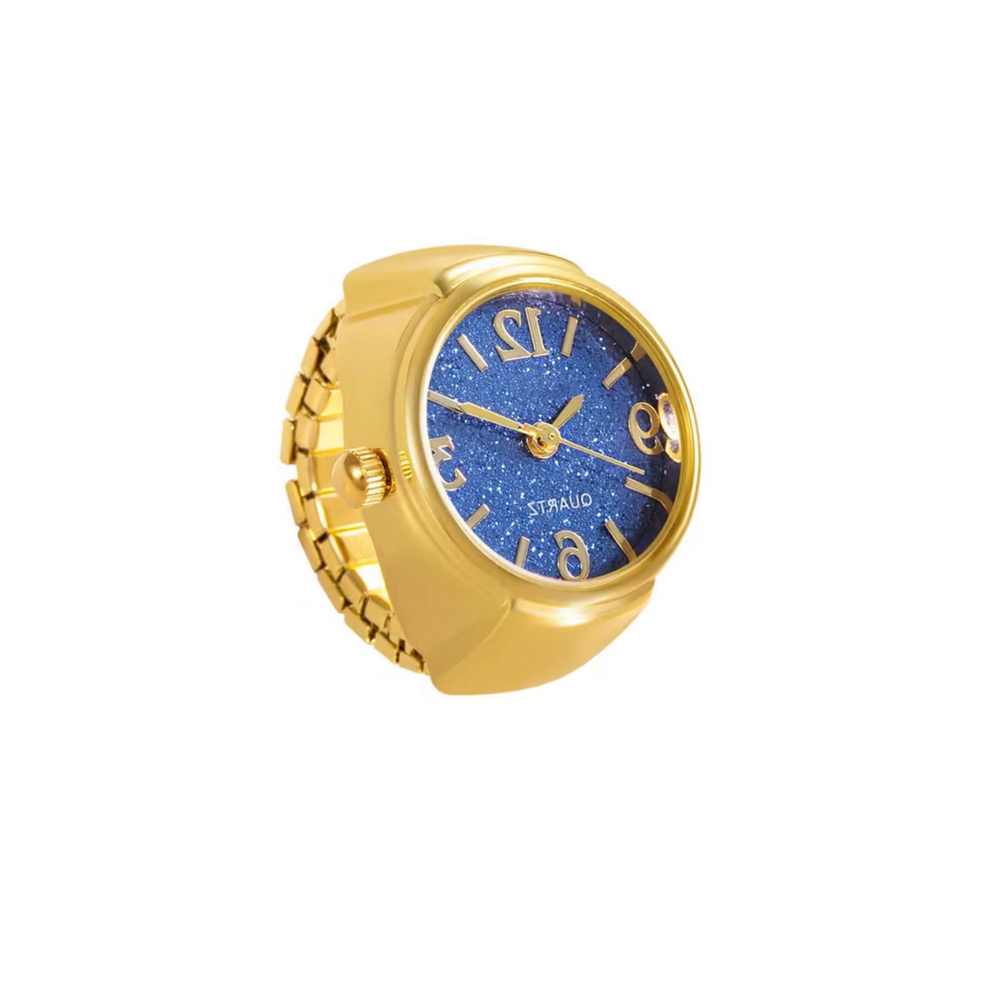 MizDragonfly Blue Glitter Gold Watch Quartz Ring 