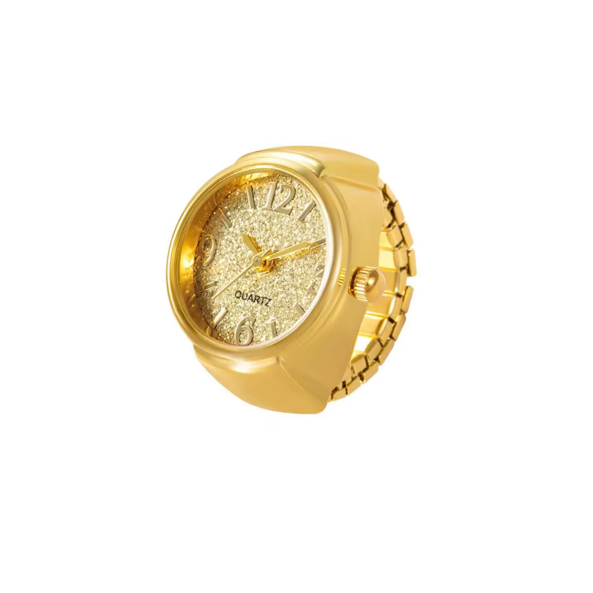 MizDragonfly Gold Glitter Adjustable Quartz Watch Ring Side
