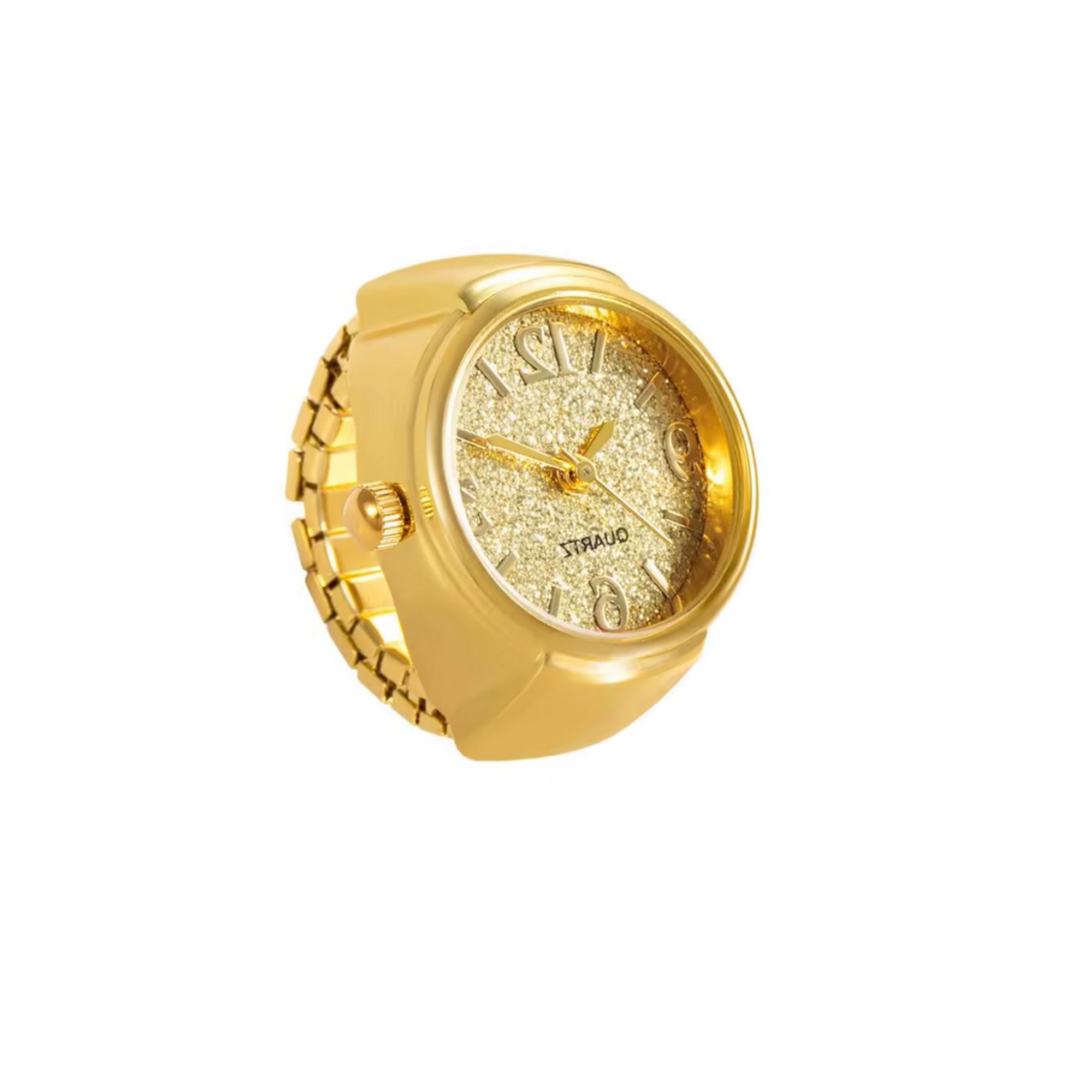 MizDragonfly Gold Glitter Adjustable Quartz Watch Ring