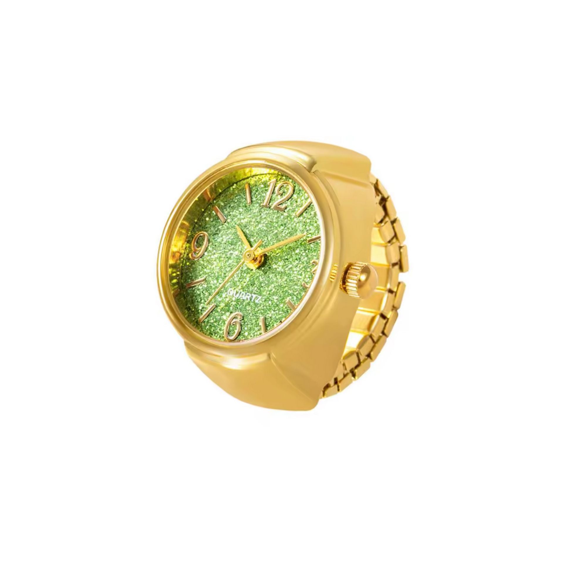 MizDragonfly Green Glitter Gold Watch Ring Side