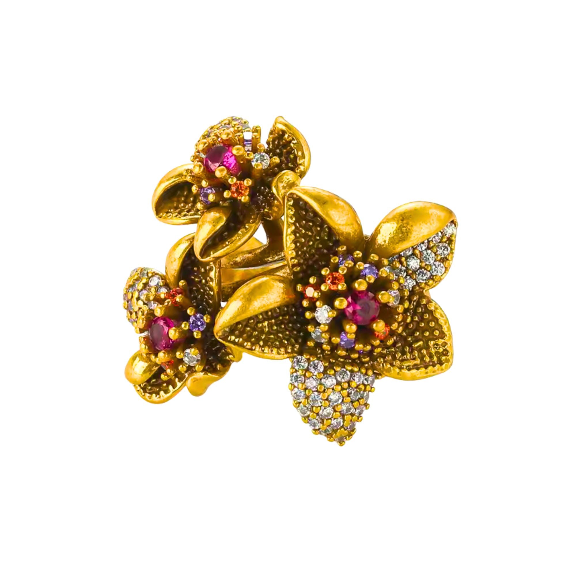 MizDragonfly Jewelry Dubai Vintage Flower Garnet Gold Zircon Cocktail Ring Side