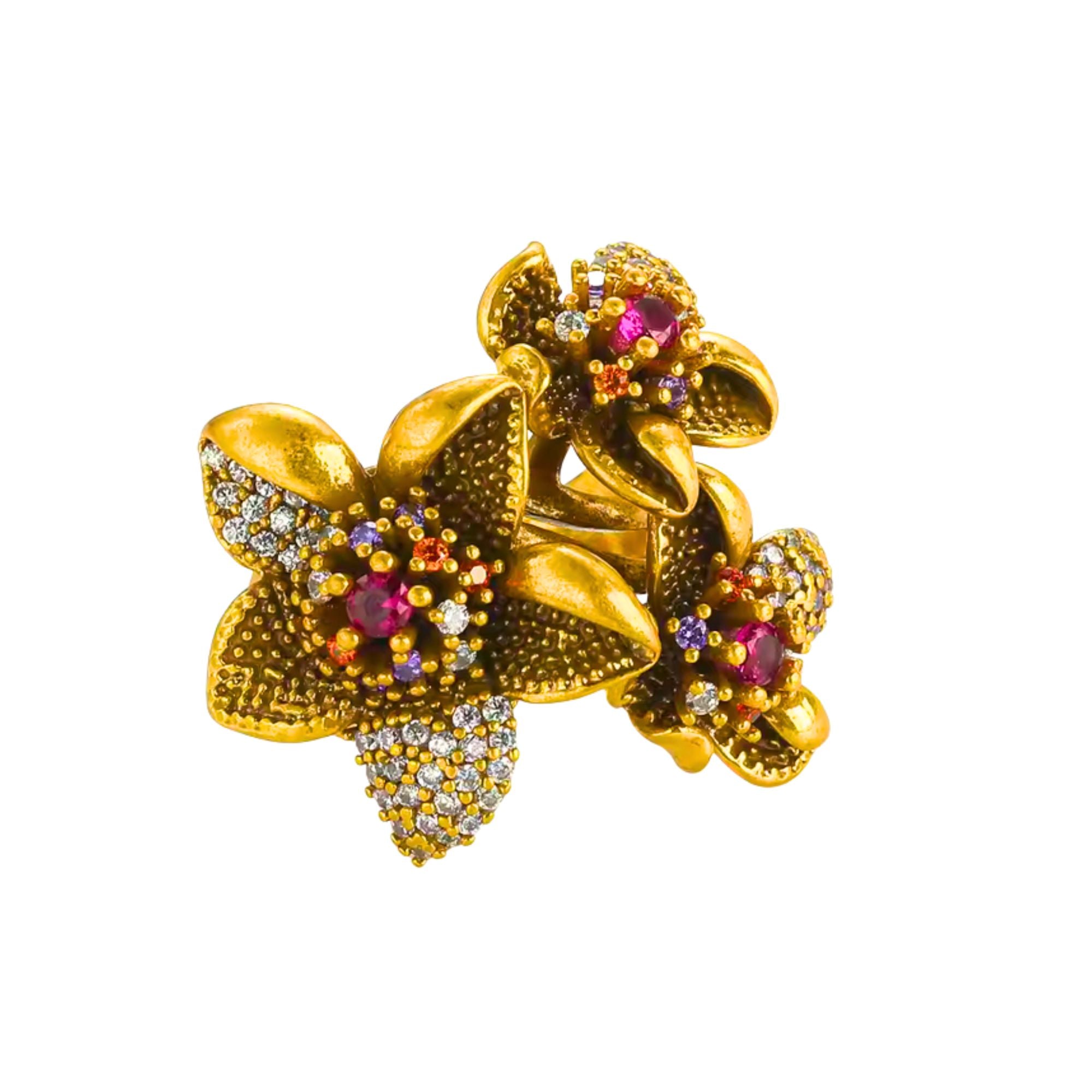 MizDragonfly Jewelry Dubai Vintage Flower Garnet Gold Zircon Cocktail Ring