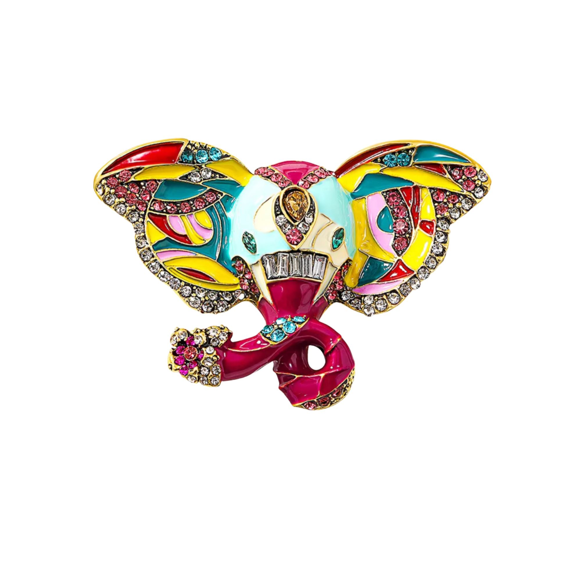 MizDragonfly Multi-colour Elephant Rhinestones Jewelry Brooch