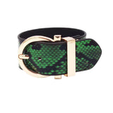 MizDragonfly Green Python Leather Snake Gold Buckle Bracelet
