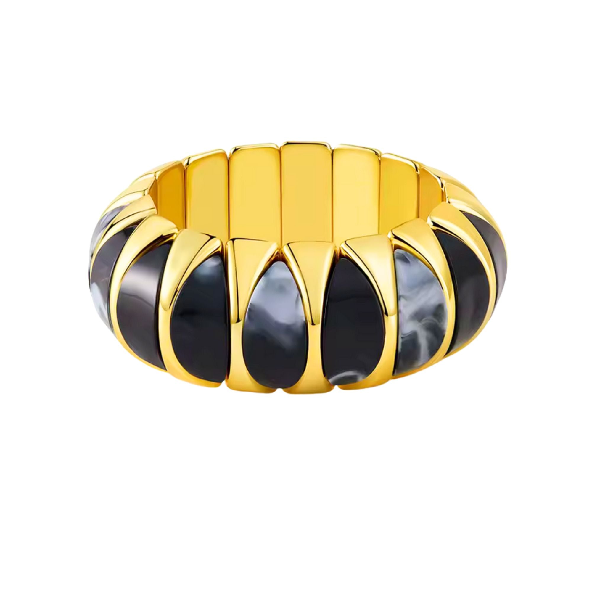 MizDragonfly Black Marbled Gold Geometric Crescent Elastic Jewelry Bracelet