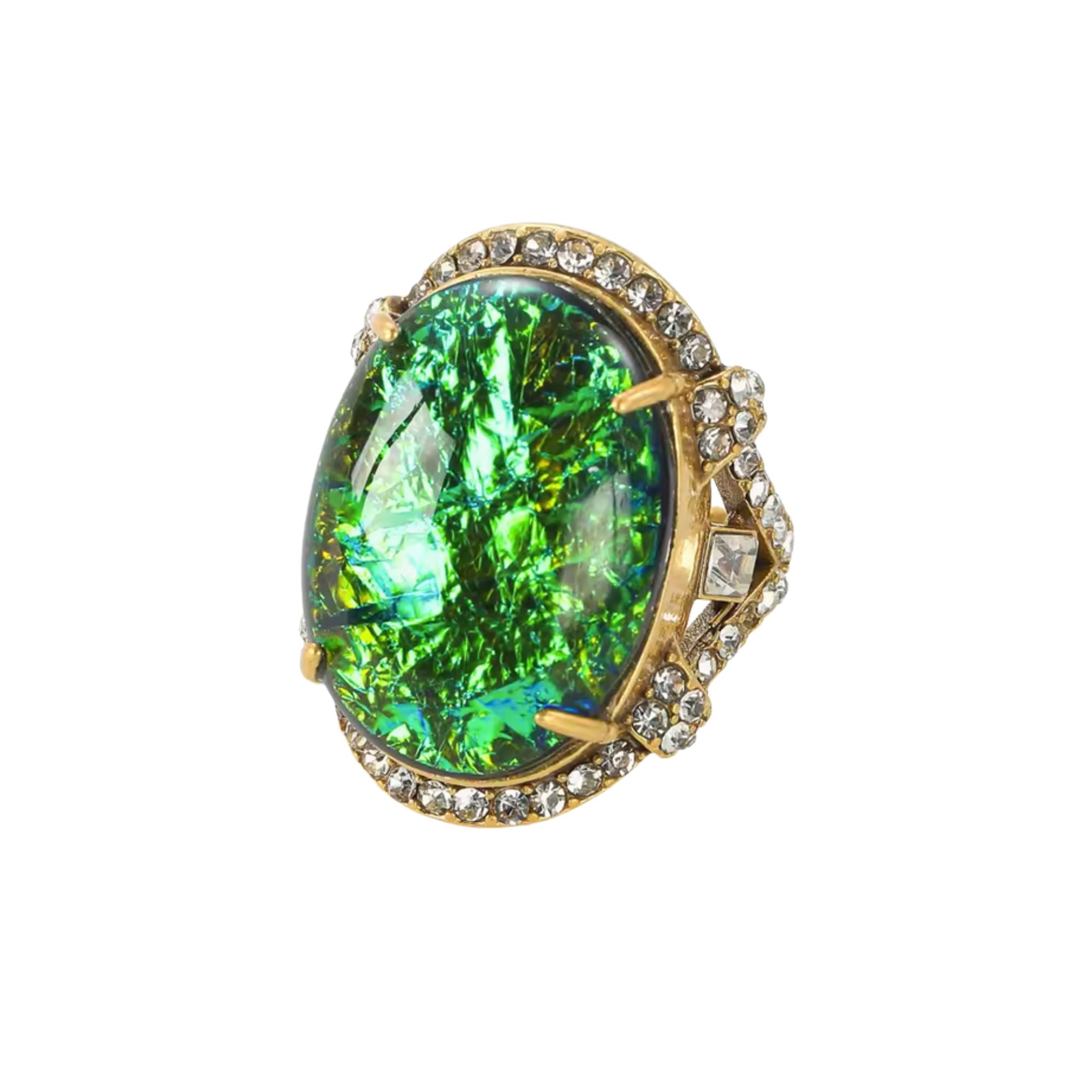 MizDragonfly Jewelry London Vintage Green Acrylic Opal Gold Zircon Cocktail Ring Side