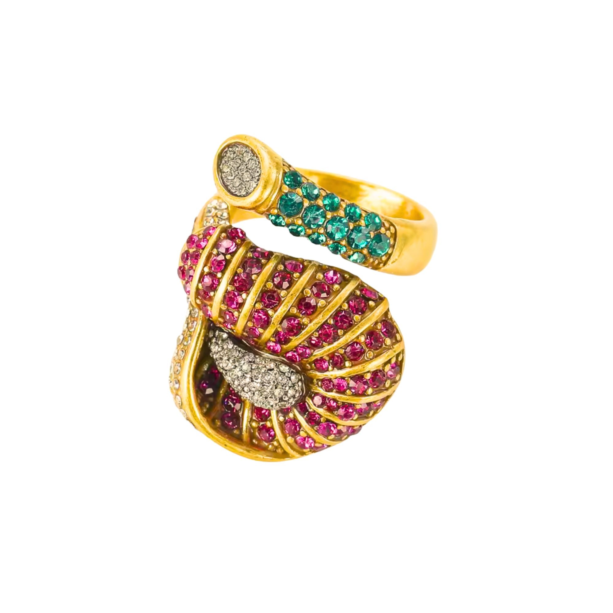 MizDragonfly Jewelry Milan Vintage Calla Lily Red Green Cyrstal Cocktail Ring Side