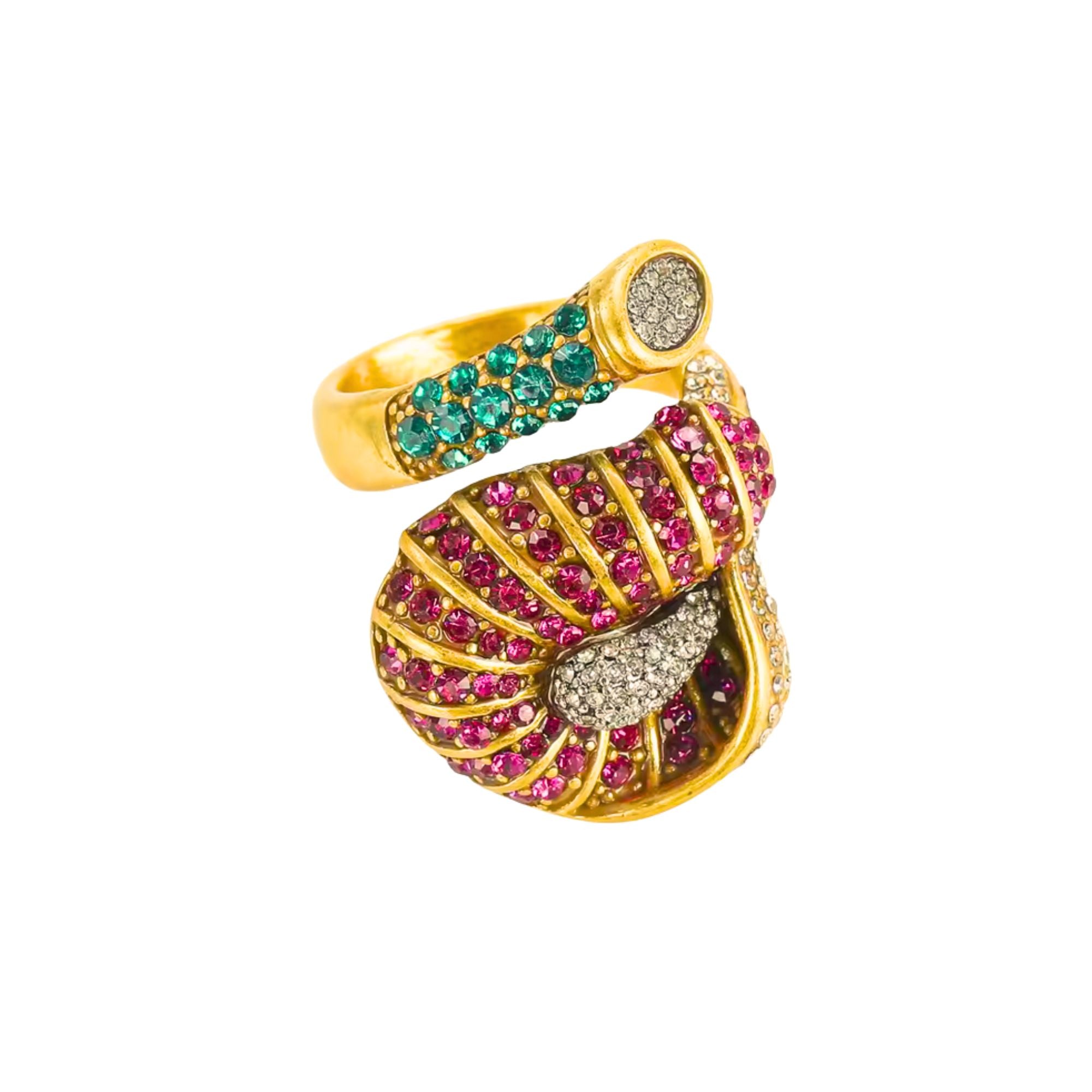 MizDragonfly Jewelry Milan Vintage Calla Lily Red Green Cyrstal Cocktail Ring