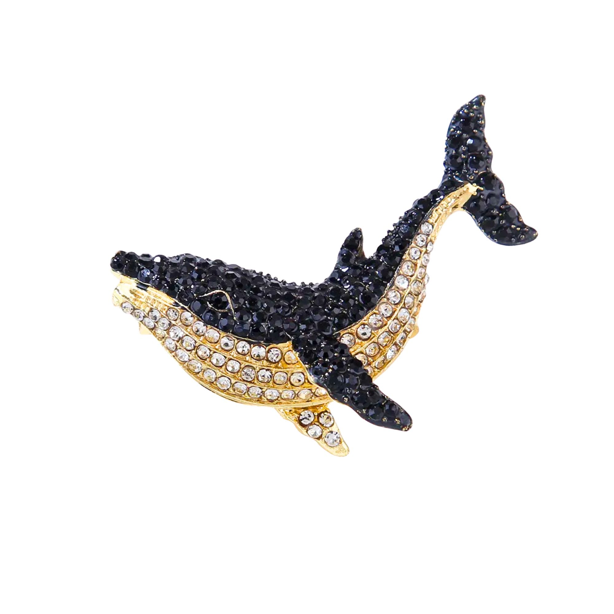 MizDragonfly Black Orca Whale Rhinestone Jewelry Brooch