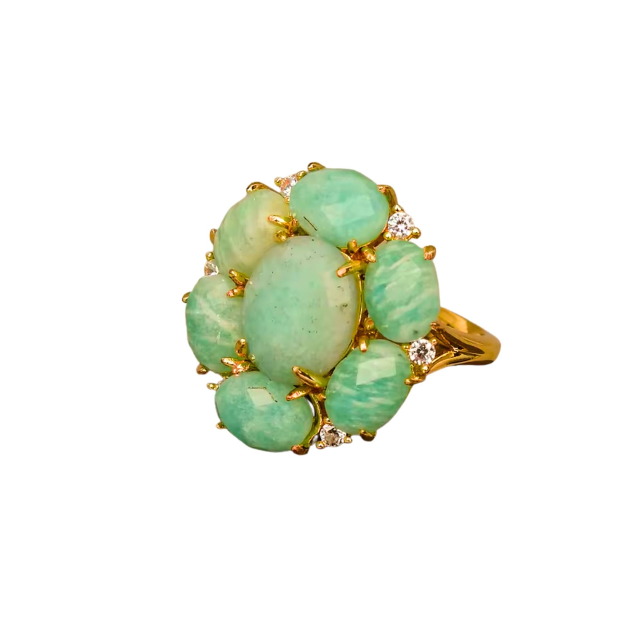 MizDragonfly Jewelry Rome Vintage Green Blue Amazonite Zircon Cocktail Ring Side