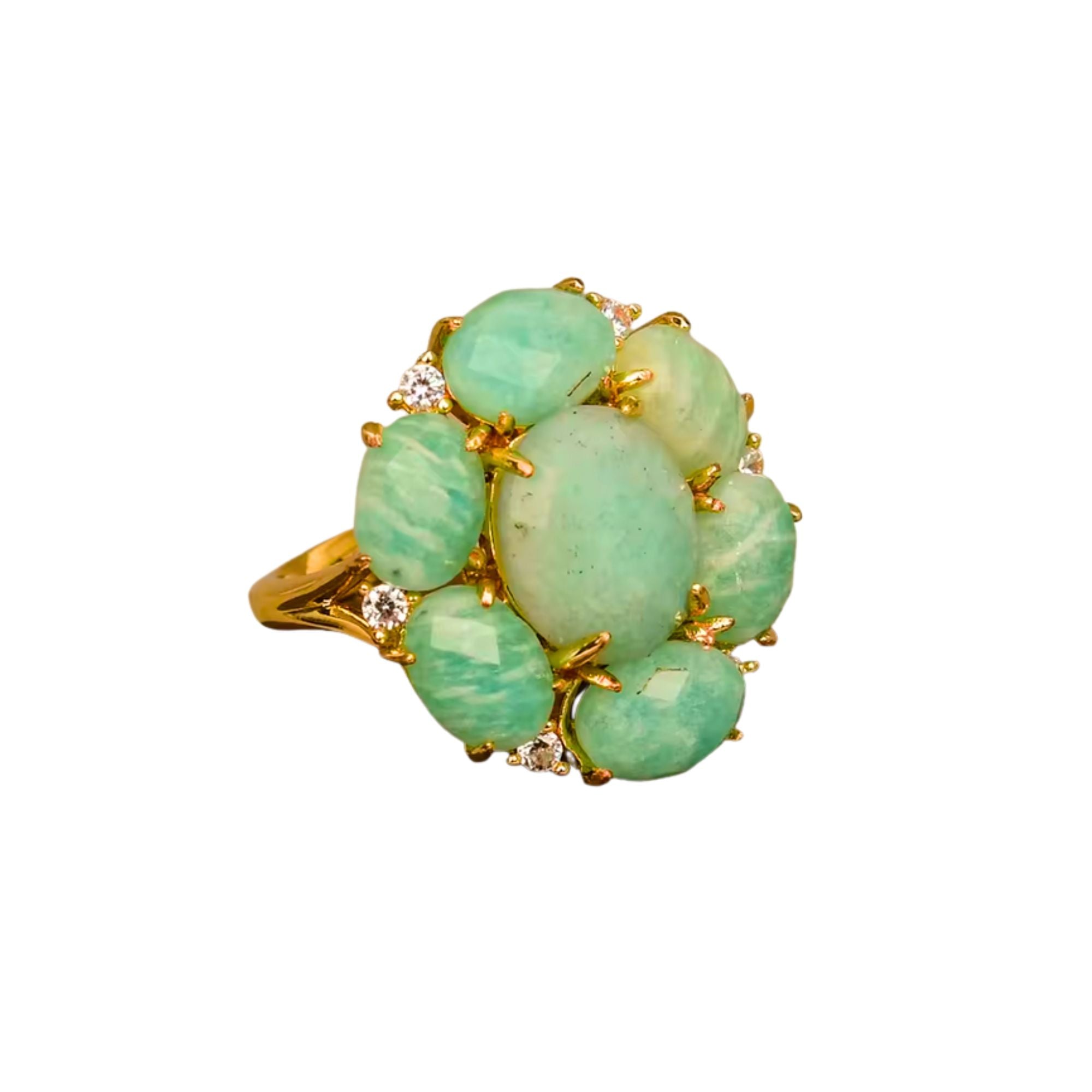 MizDragonfly Jewelry Rome Vintage Green Blue Amazonite Zircon Cocktail Ring