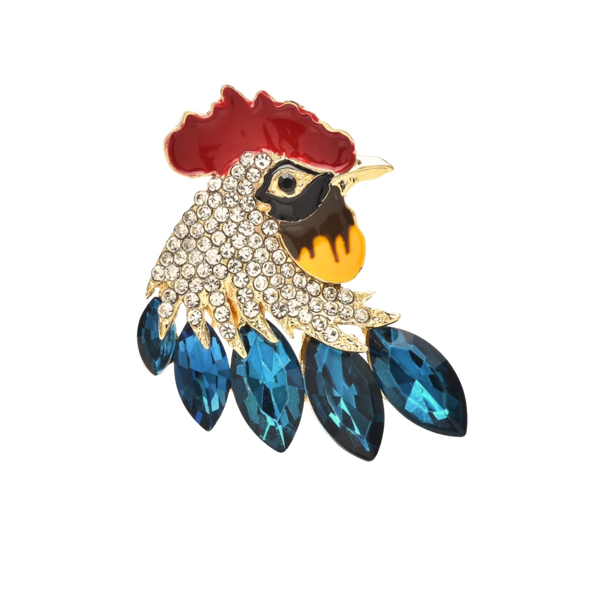 MizDragonfly Jewelry Rooster Rhinestone Brooch 