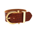 MizDragonfly Genuine Tan Cracked Leather Gold Buckle Jewelry Bracelet