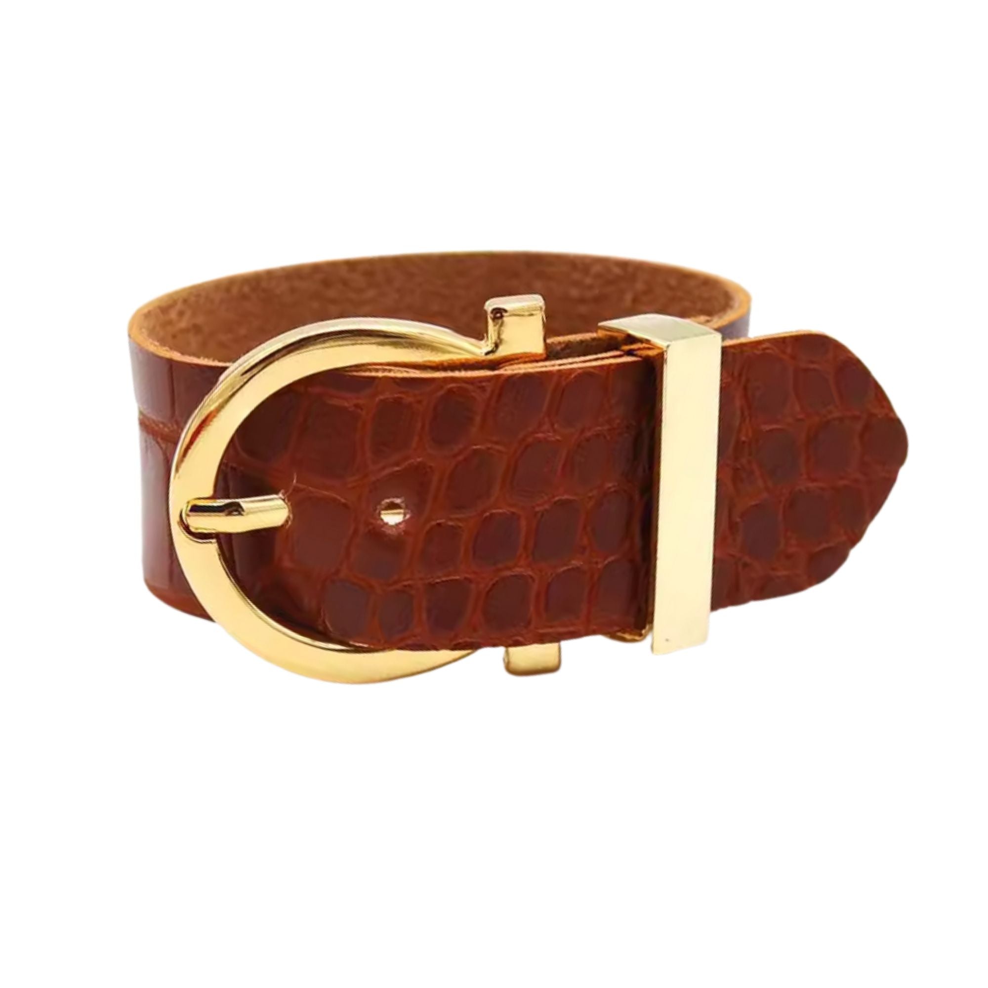 MizDragonfly Genuine Tan Cracked Leather Gold Buckle Jewelry Bracelet