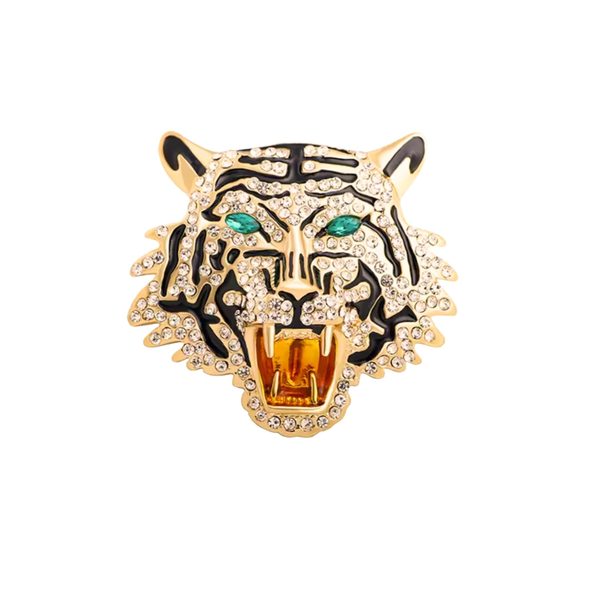 MizDragonfly Gold Tiger Jewelry Rhinestone Brooch
