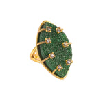 MizDragonfly Jewelry Tokyo Vintage Green Druzy Rhinestone Gold Cocktail Ring