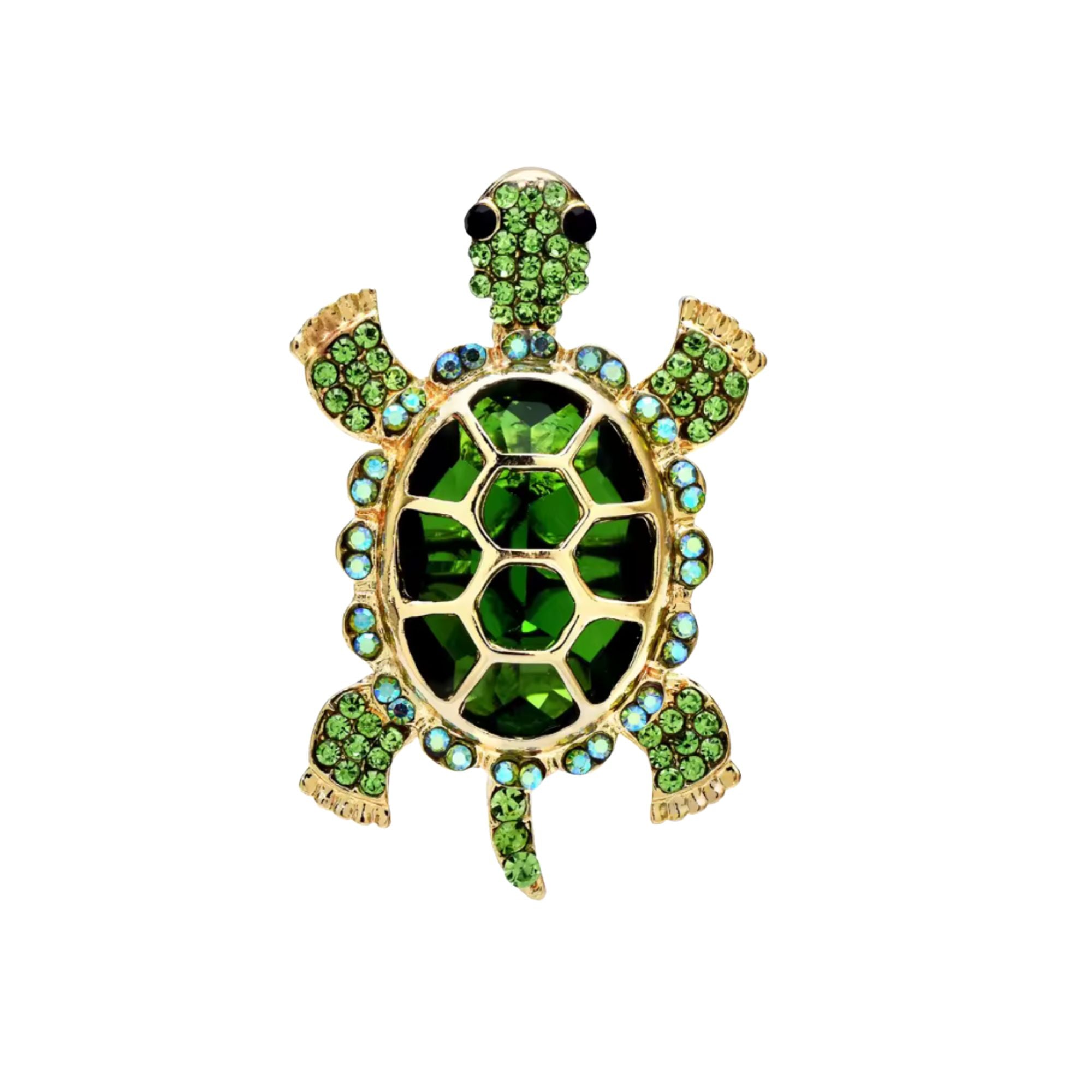 MizDragonfly Green Tortoise Rhinestone Jewelry Brooch