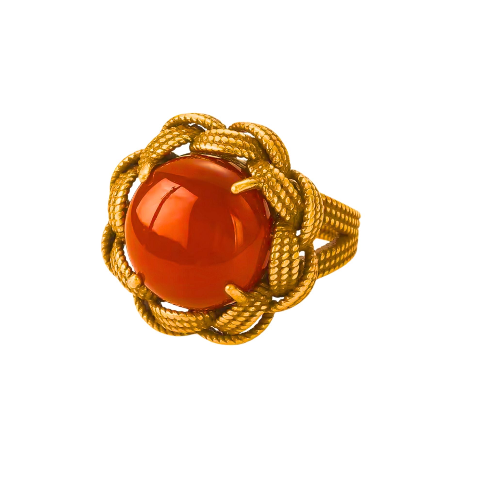 MizDragonfly Jewelry Vintage Paris Red Agate Gold Braided Cocktail Ring Side