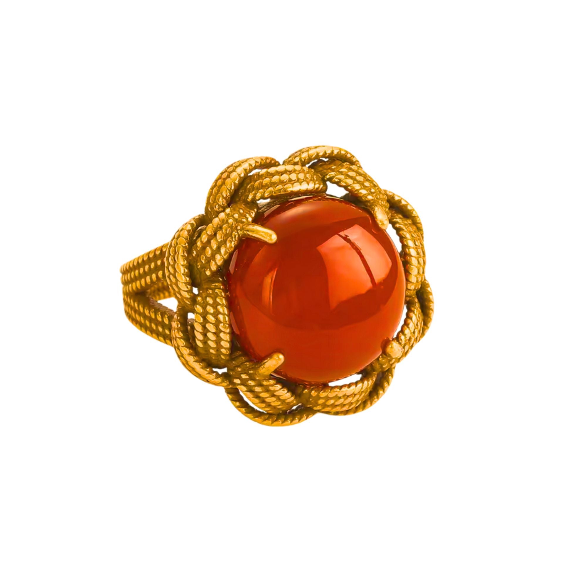 MizDragonfly Jewelry Vintage Paris Red Agate Gold Braided Cocktail Ring