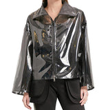 MizDragonfly Apparel Lab Black Plastic Pleather Raincaoat Jacket
