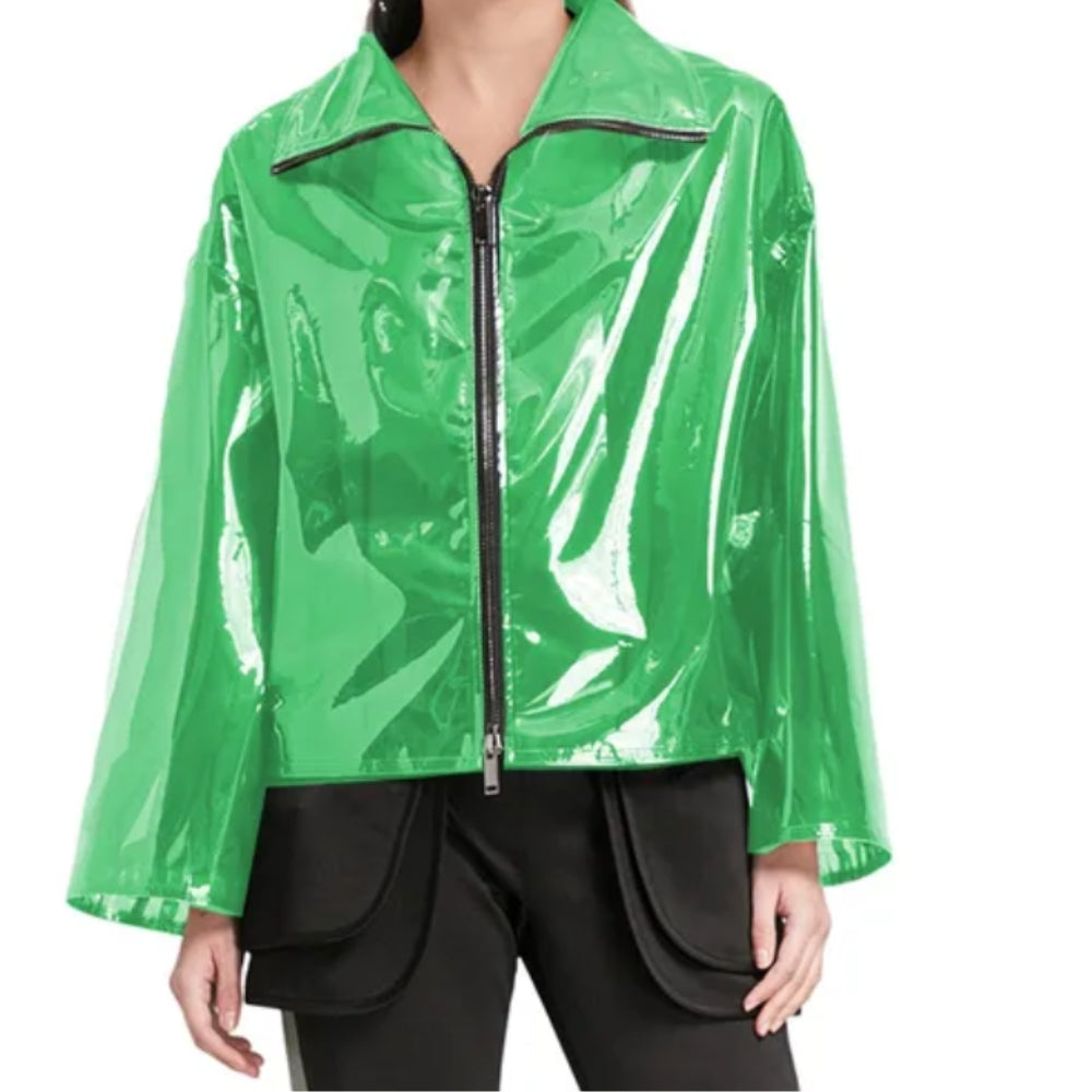MizDragonfly Apparel Lab Green Plastic Pleather Raincaoat Jacket