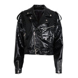 MizDragonfly Apparel Matrix Croc Leather Biker Women Jacket