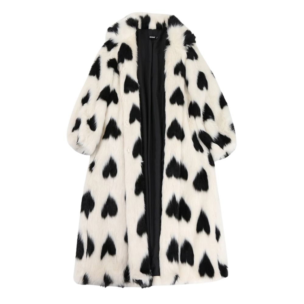 MizDragonfly Apparel  Paris Plush Long Black White Heart Jacket Lining