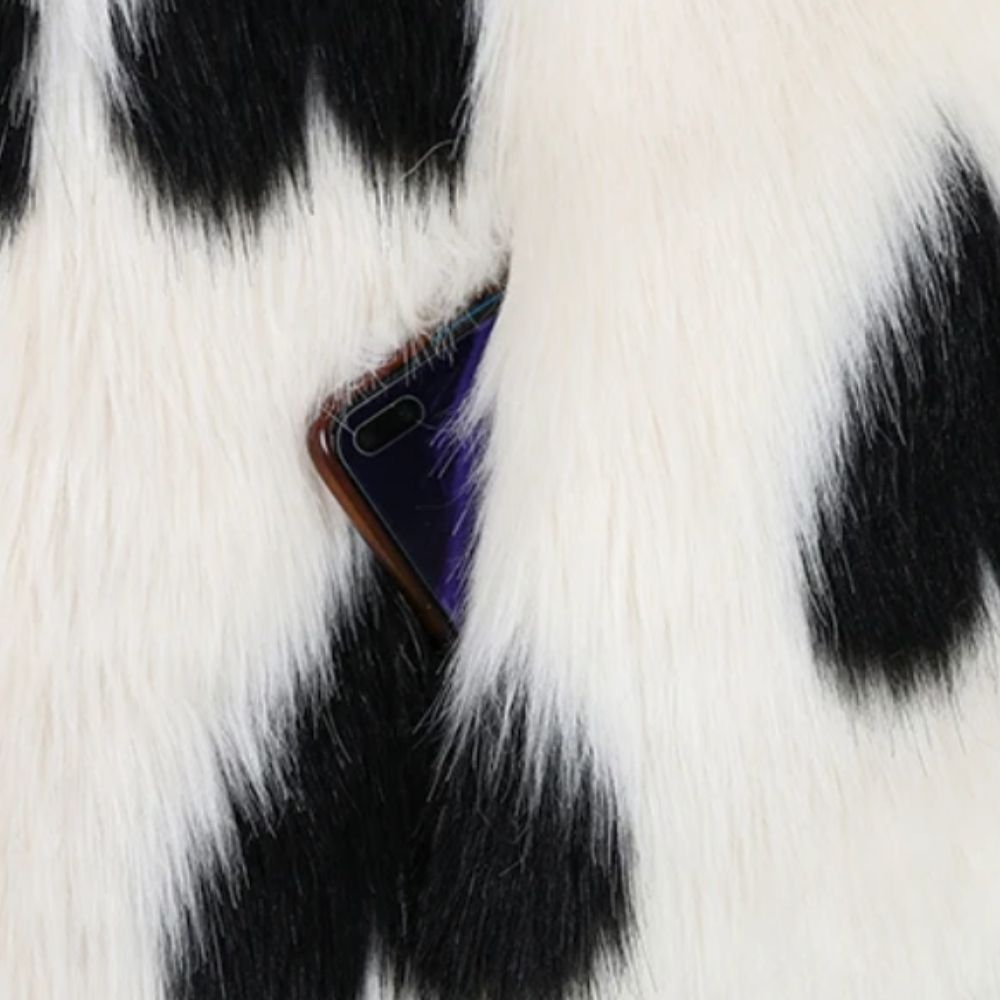 MizDragonfly Apparel  Paris Plush Long Black White Heart Jacket Pocket