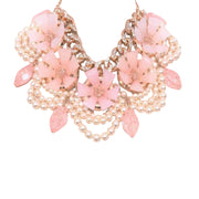 MizDragonfly Jewelry Anemone Pink Acrylic Flower Pearl Collar Necklace