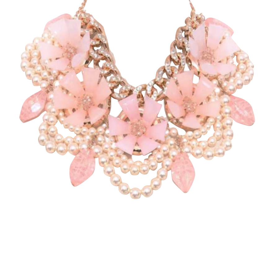 MizDragonfly Jewelry Anemone Pink Acrylic Flower Pearl Collar Necklace