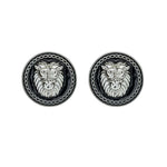 MizDragonfly Jewelry Black_Silver Lion Rhinestone Stud Earrings