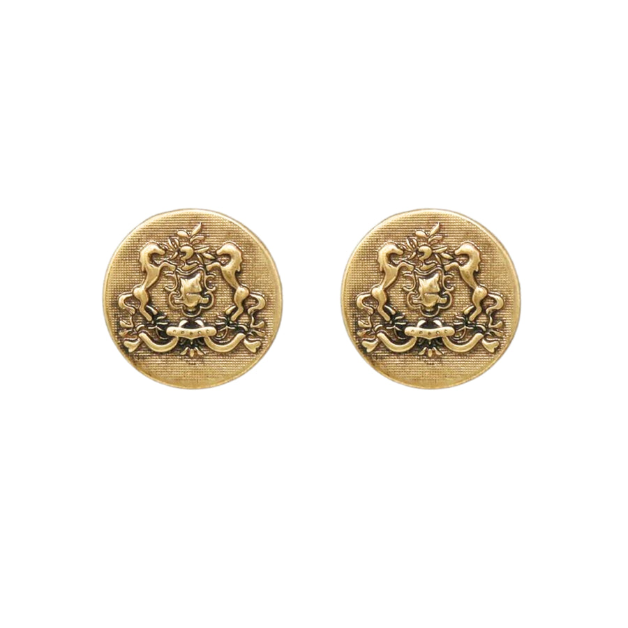 MizDragonfly Jewelry Chateau Gold Horse Coin Stud Earrings