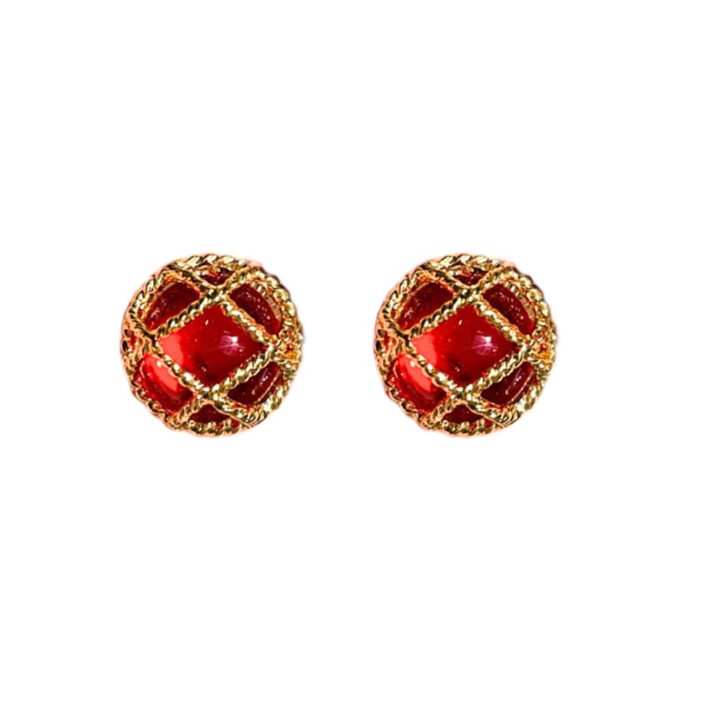 MizDragonfl Jewelry Clandestine Red Resin Dome Stud Earrings