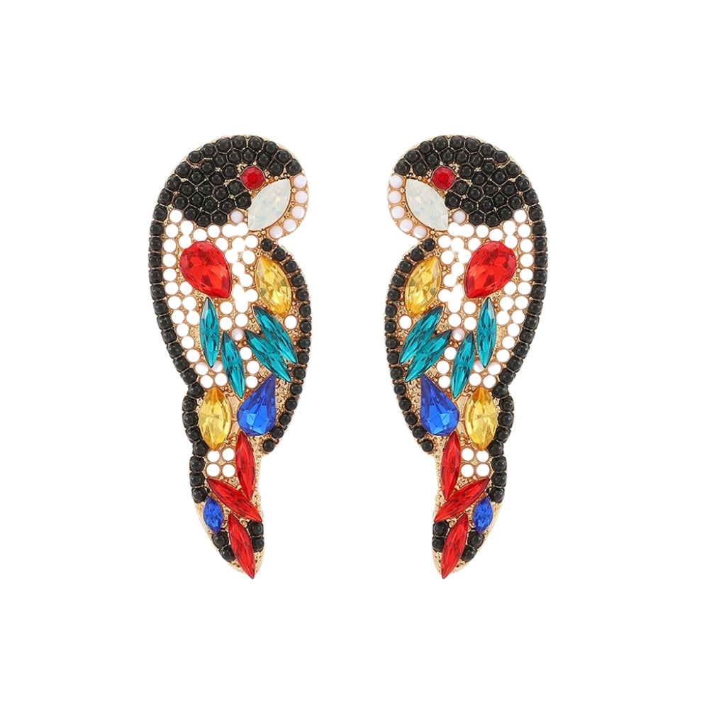 MizDragonfly Jewelry Cocotte Multi-Dark Beaded Rhinestone Parrot Stud Earrings