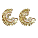 MizDragonfly Jewelry Crescent Gold Sequin Rhinestones Stud Earrings