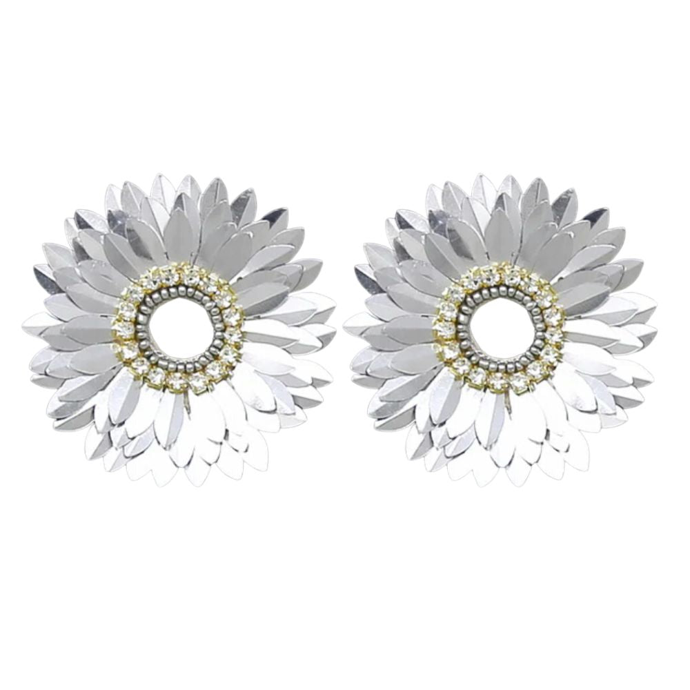 MizDragonfly Jewelry Daisy Silver Sequin Stud Earrings