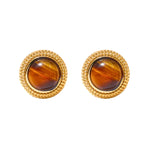 MizDragonfly Jewelry Feline Tiger Eye Stone Round Hammered Stud Earrings