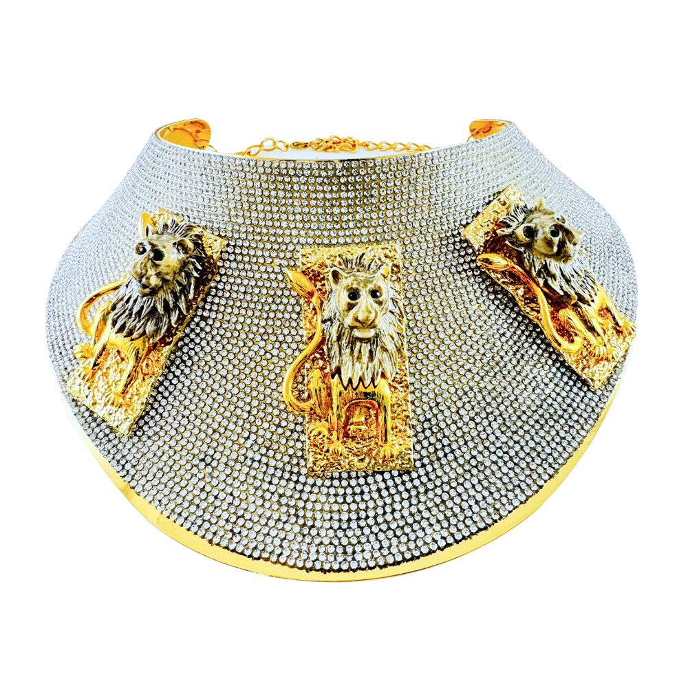 MizDragonfly Jewelry Gold Lion Rhinestone Statement Necklace