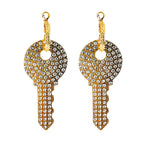 MizDragonfly Jewelry Kode Rhinestone Pave Gold Key Hoop Earrings